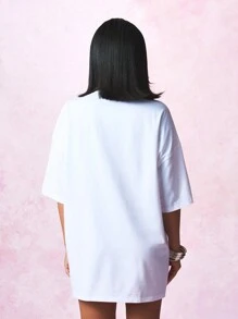 SUMWON WOMEN Backstage Access Herz-Muster Oversized T-Shirt Konzert Festival Musik Fan Grafik Tee VIP Party Statement Top Konzert Tour Merchandise - Weiss - Übersicht 2