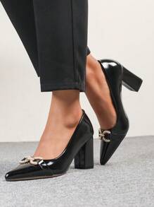 CUCCOO BIZCHIC Women's High Heel Shoes, Solid Pink Bow And Floral Decor Pointed Toe Backstrap All Season Sandals Valentines - Black - View 3