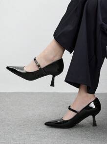 CUCCOO BIZCHIC Women's Patent Leather Pointed Toe Stiletto Heels For Daily Wear - Black - View 4