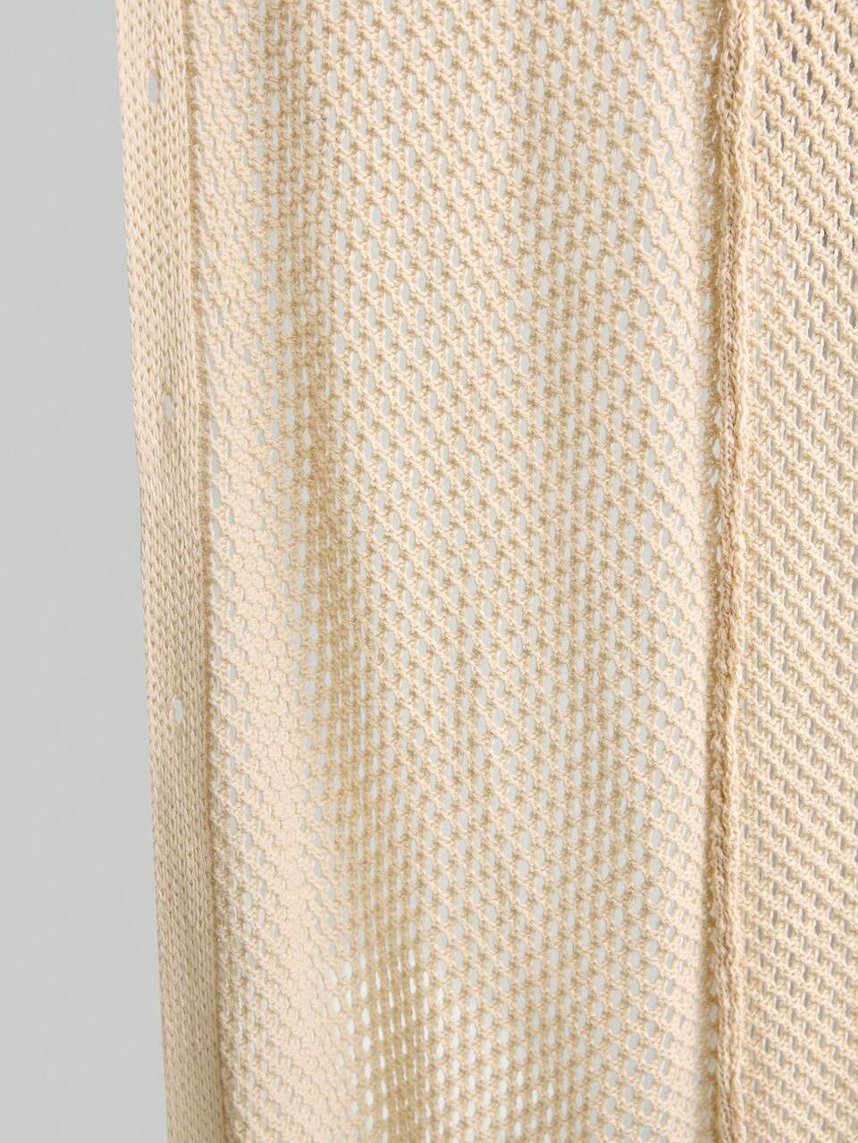 2025 Women Long Sleeve Polo Collar Openwork Knit Sweater Cardigan,Beige,Autumn,Effortless Chic,Brunch,Bohemian Resort Wear Holiday Island Cover Up