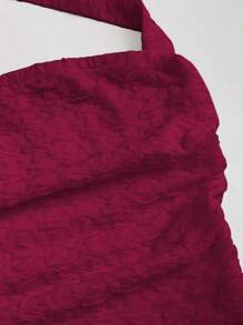 Sweetra 女式纯色褶皱修身时尚背心 Y2K - 酒紅色 - 查看 4