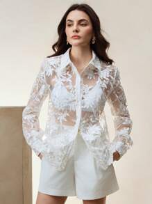 Anewsta Women Elegant Chiffon Jacquard Blouse