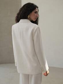 MOTF PREMIUM Áo khoác blazer kẻ caro hai hàng khuy, nút ngọc trai, áo khoác blazer cỡ lớn, công sở, xuân hè - trắng - Xem 6