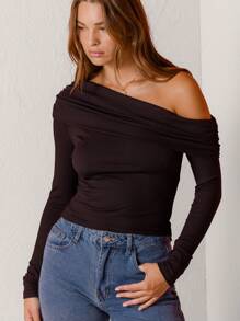 Aralina 黑色长袖不对称肩新年上衣 - 黑色 - 查看 7