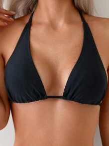 Swim Basics 1pc Women's Halter Neck Sexy Black Triangle Cup Bikini Top, For Summer Beach Vacation