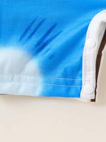 SHEIN Newborn Baby Boy Black & White Striped Fake Suspender Decor Cute Dinosaur Print Button Shoulder Short Sleeve Romper Set, Summer - Multicolor - View 8