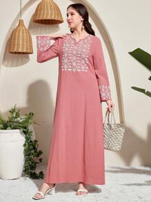 SHEIN Teen Girls Elegant Pattern Print Robe, Flowing Style For Travel & Holiday, Spring/Summer - Pink - View 4