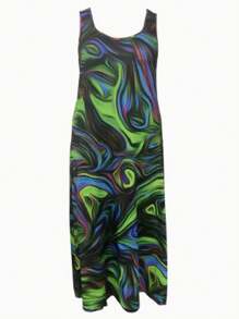 INAWLY Plus Size Women Rainbow Print Sleeveless Casual Dress, Summer - Multicolor - View 4