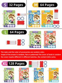 1 套 32/128 页思维与启蒙练习可重复使用的练习描摹工作簿，带控制训练，适用于蒙特梭利绘画教育。免费可擦拭儿童玩具书写贴纸，适用于亲子教育，适合男孩和女孩学校、学生、文具、学校用品学校用品男孩玩具、学校用品、玩具、儿童玩具、蒙特梭利玩具、益智玩具 - 彩色 - 查看 8