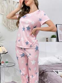Conjunto de pijama casual con diseño de estrellas para mujeres - Multicolor - Ver 5