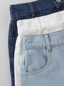 SHEIN 3 pièces Ensemble de shorts en jean ajustés et près du corps pour préadolescentes, bleu clair, bleu foncé et blanc, décontracté et polyvalent pour le printemps/automne - Multicolore - Voir 5