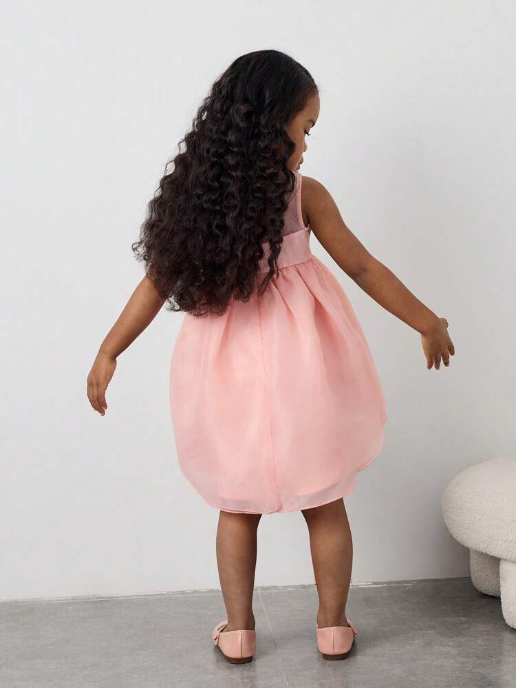 Young Girl Cute,Elegant Contrast Color 3D Butterfly Decor Asymmetrical Hem Sleeveless Luxury Faux Silk Dress, Suitable For Outings, Parties, Back To School Events, Spring/Summer