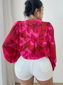 Elenzga Plus Size Women Batik Print Long Sleeve Single-Breasted Fashion Shirt Fall Cloth For Women - Hot Pink - View 2