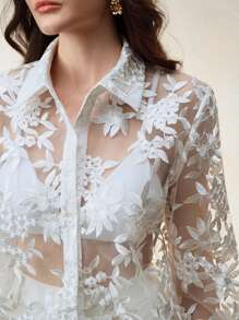 Anewsta Women Elegant Chiffon Jacquard Blouse