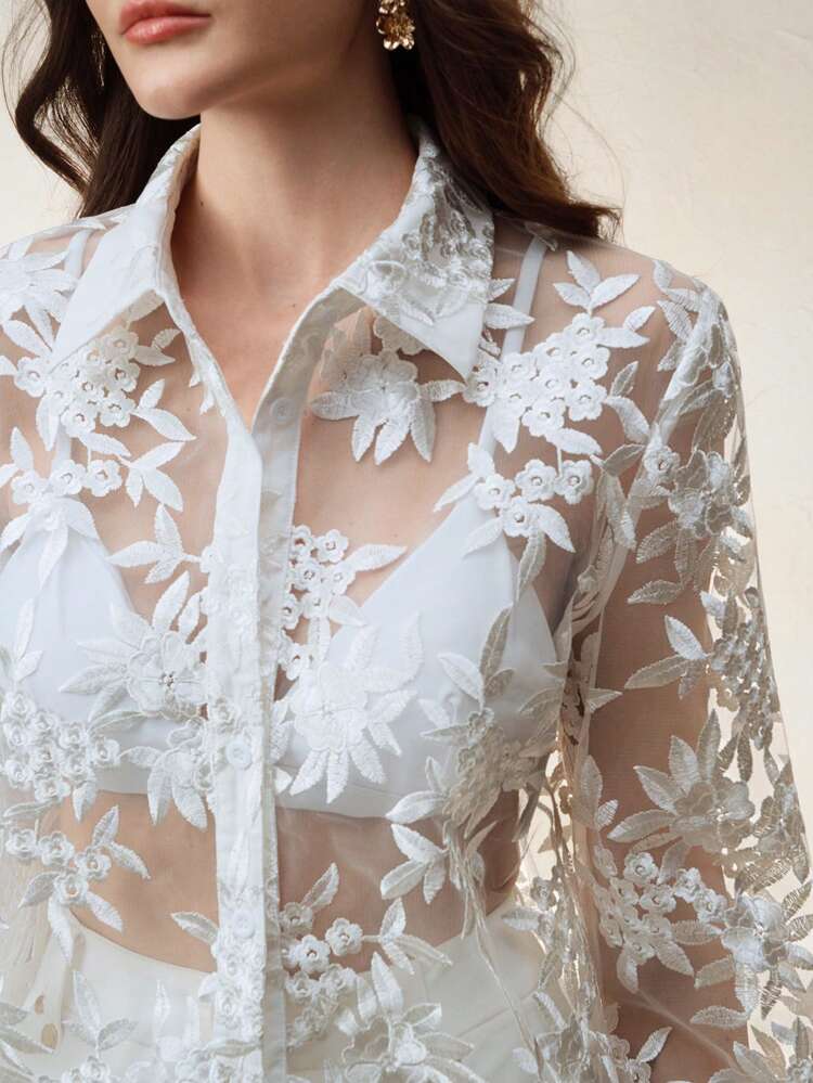 Women Elegant Chiffon Jacquard Blouse