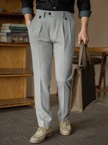Manfinity Mode 休闲时尚百搭西装裤、设计感十足的商务休闲长裤、男友礼物、西装裤、男士西装裤、男士西装和裤子 - 灰色 - 查看 3