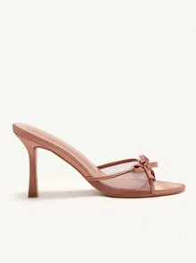 CUCCOO CHICEST Sandalias de tacón alto con punta redonda y malla marrón para mujer - Marrón Chocolate - Ver 9