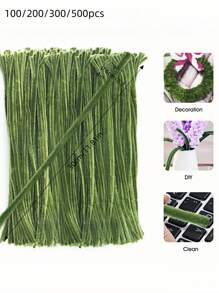 100/200/300/500 件绿色管道清洁器工艺用品，多色雪尼尔茎，加密雪尼尔茎，软扭纹棒，管道清洁器茎适用于艺术和工艺项目创意 DIY 装饰品