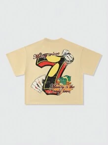 ROMWE MEN Street Life Street Oversized Loose Fit Short Style Printed T-Shirt For Men - Apricot - View 2