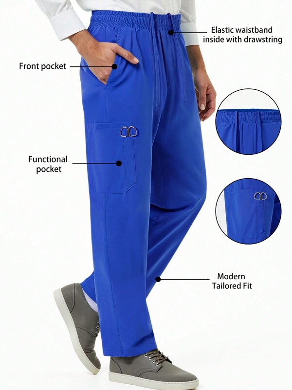 Manfinity Homme Pantalon ample de couleur unie décontracté pour hommes avec poches, adapté aux infirmières/personnel médical