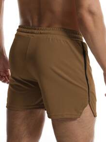 Manfinity Sport Corelite Men's Drawstring Waist Zipper Pocket Casual Sports Shorts - Khaki - View 2