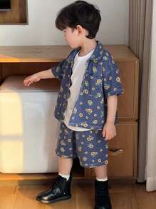 DAZY Young Boy Denim Outfit Floral - Medium Wash - View 5
