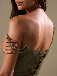 MUSERA Eyelet Lace Up Bustier Cami Top Sexy Beach Vacation Ibiza Rave Festival Western Night Out Going Out Tops Club Winter Spring Summer - Army Green - View 4