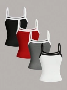 SHEIN Essnce Ladies' Summer Sporty Trainning Color-Block Casual Camisole , 4 Packs Tank Top , Knit Tank Top Tennis Top - Red - View 2