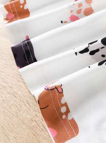 SHEIN Vestido de 3 piezas con estampado de vaca y mangas cortas para niña pequeña