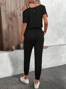 SHEIN LUNE 1 pieza Mono casual de mujer con hombros descubiertos, moda minimalista para uso diario