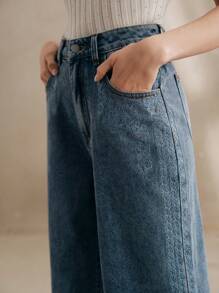 Anewsta Women's New Fashionable Elegant Unique Embroidered Design Straight Leg Jeans, Suitable For Valentine's Day, Mother's Day, Party, Blue - Blue - View 2