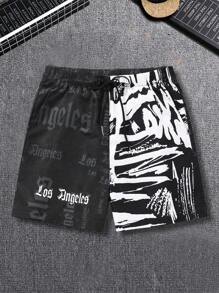 Manfinity LEGND Loose Men's Color Block Letter Print Drawstring Waist Shorts