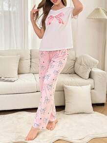 Dream Adore Conjunto de pijama para mujer con estampado de lazos, romántico para el Día de San Valentín - Multicolor - Ver 5