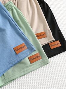 SHEIN 8 件套年轻男童舒适休闲日常百搭压花字母短袖 T 恤和短裤套装，适合春夏季、日常穿着、运动、郊游、学校、聚会、度假、拍照、返校季