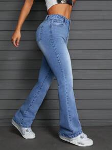 SHEIN ICON Pantalones vaqueros casuales para mujer, sencillos y de moda para uso diario - Azul - Ver 2