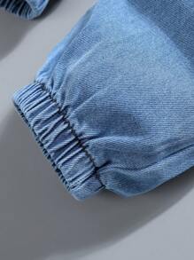 Pantalones vaqueros ajustados con parche y bolsillos tipo cargo para niños preadolescentes, nueva moda
