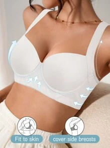 1pc Women's Wireless Push Up Sports Bra With Wide Strap And Supportive Underwire, Seamless