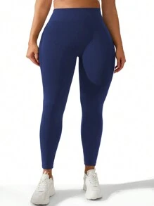 Legginsy bezszwowe w dużych rozmiarach z nadrukiem tekstowym, rajstopy sportowe