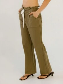 Aralina Utility-Inspired Paperbag Waist Khaki Pants - Army Green - View 4
