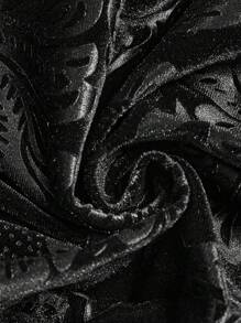 SHEIN LUNE 女士无袖不对称领口修身天鹅绒压花优雅度假迷你连衣裙，春夏 - 黑色 - 查看 7