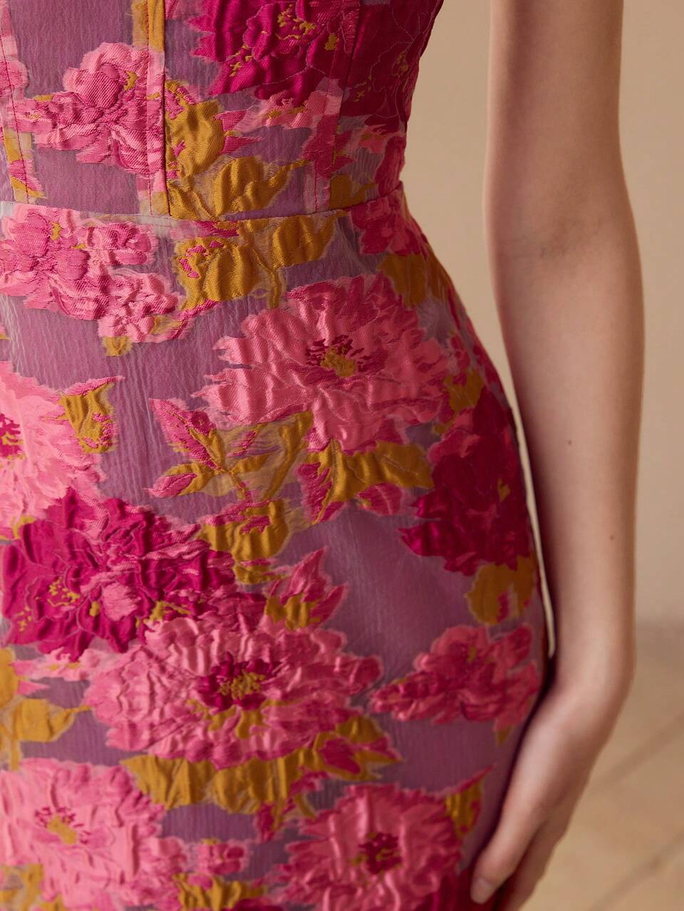 FLORAL JACQUARD TUBE DRESS