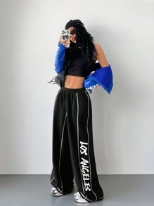 SHEIN Leap Crew Tween Girl Casual Wide Leg Pants - Black and White - View 4