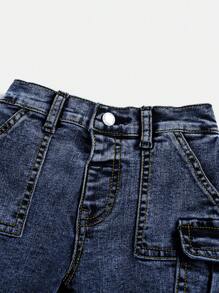 SHEIN 年轻男孩街头酷炫潮流石洗多口袋高弹力紧身灰色牛仔裤，适合年轻男孩上学和日常秋装 - 中等水洗藍 - 查看 3