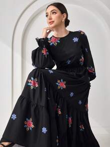 Veilorie 女士阿拉伯风格简约休闲日常连衣裙 - 彩色 - 查看 3