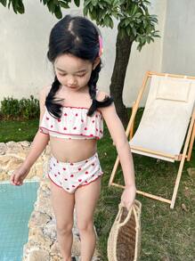 DAZY Young Girl Heart Print Vacation Beach Swimwear Set - White - View 1