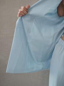 MOTF PREMIUM 条纹双排扣短袖西装外套、系腰带西装外套、工作服、春夏