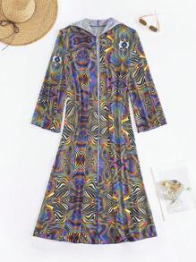 Modviera Áo khoác dài tay in họa tiết ngẫu nhiên, thích hợp mặc đi biển, dự tiệc mùa hè và lễ hội âm nhạc. - Nhiều màu - Xem 7