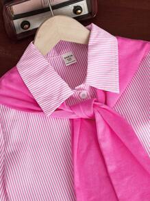 Tween Girl Casual Lovely Striped Shirt Dress & Children Shawl Dress Set - Pink - View 3