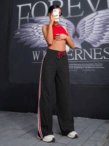 SHEIN Cottnline ELASTICAL WAISTED STRIPED SIDED SWEATPANT - Multicolor - View 6