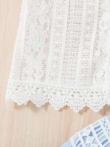 SHEIN Vestido azul con tirantes, decoración de volantes, y chaqueta de encaje blanco para niñas, conjunto elegante y dulce para verano